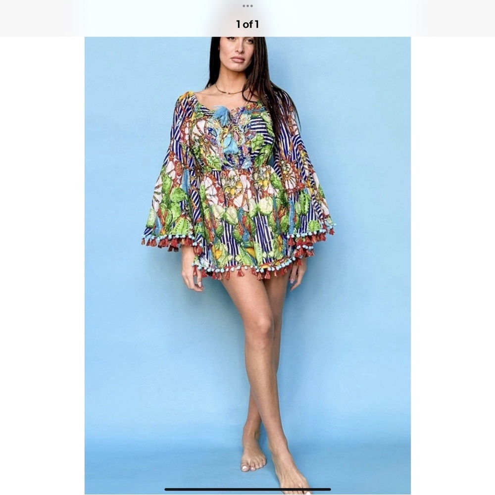 Antica sartoria blue green Colorful Floral Jumpsuit romper NWT O/S